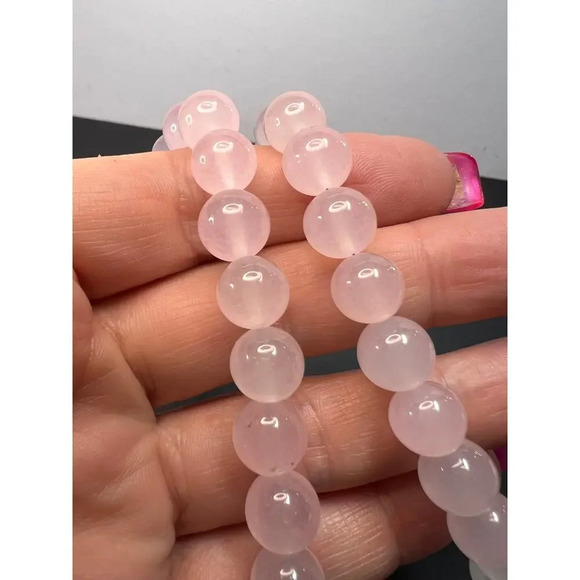 Rose quartz beaded necklace with sterling silver clasp - Picture 4 of 11